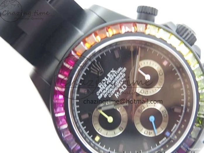 Crystal Bracelet on A7750 Black Edition Rainbow PVD Blaken Best Bezel Dial VR PVD Daytona V2 1226